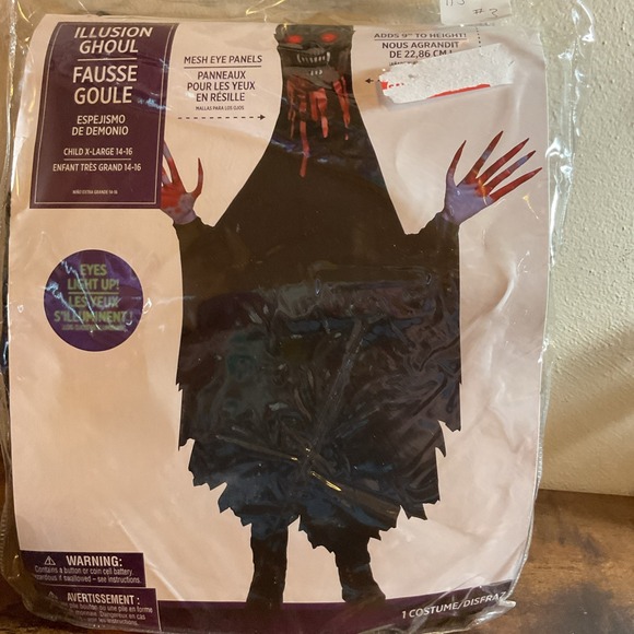 New Illusion Ghoul Halloween Costume Child Size X-Large 14-16 Eyes Light Up! - Picture 1 of 10